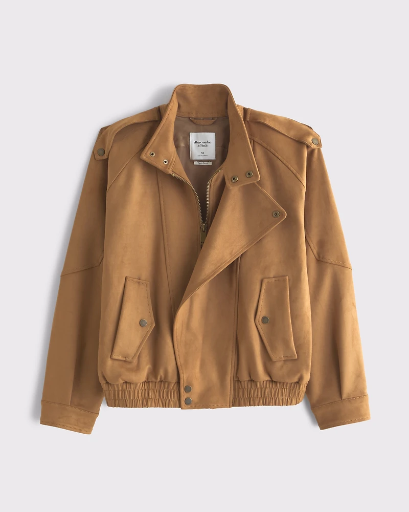 Relaxed Mockneck Vegan Leather Bomber Jacket