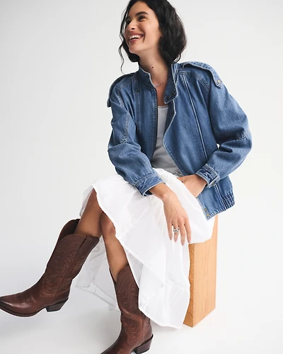 Relaxed Mockneck Vegan Leather Bomber Jacket