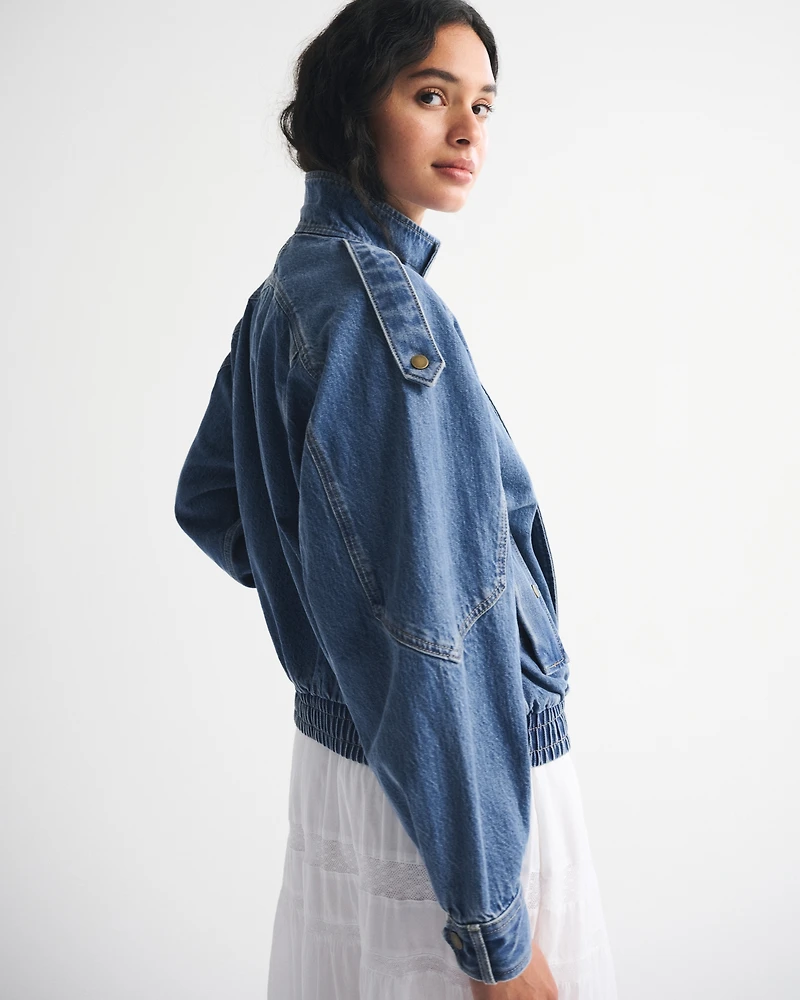 Relaxed Mockneck Vegan Leather Bomber Jacket
