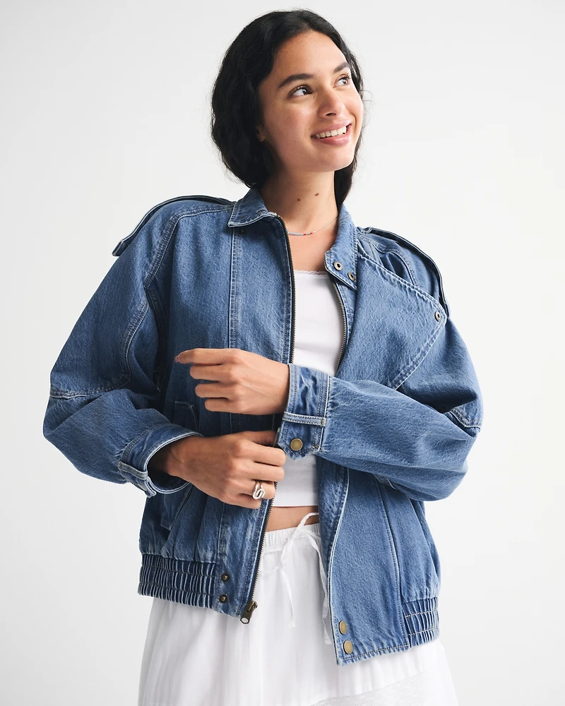 Relaxed Mockneck Vegan Leather Bomber Jacket