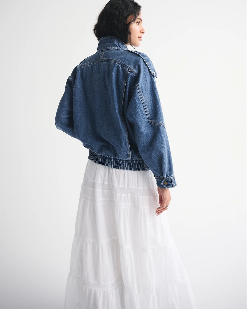 Relaxed Mockneck Vegan Leather Bomber Jacket