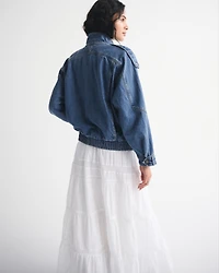Relaxed Mockneck Vegan Leather Bomber Jacket