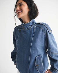 Relaxed Mockneck Vegan Leather Bomber Jacket