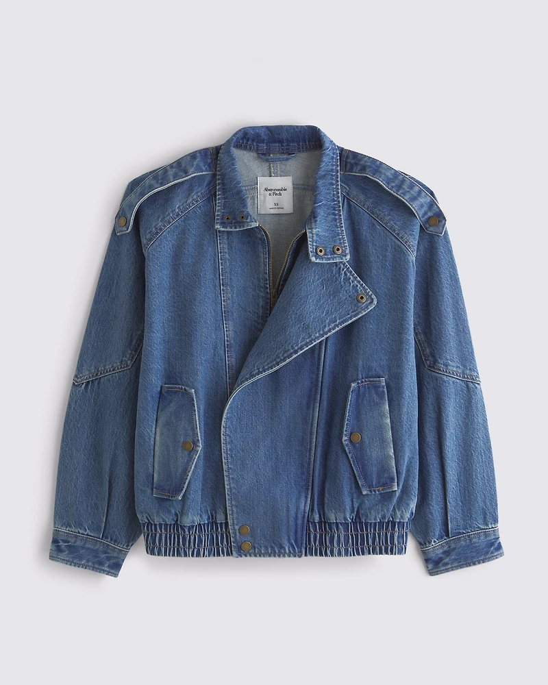 Relaxed Mockneck Vegan Leather Bomber Jacket