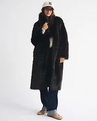 Reversible Vegan Suede Shearling Long Coat