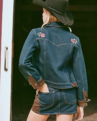 Embroidered Denim Zip-Up Jacket