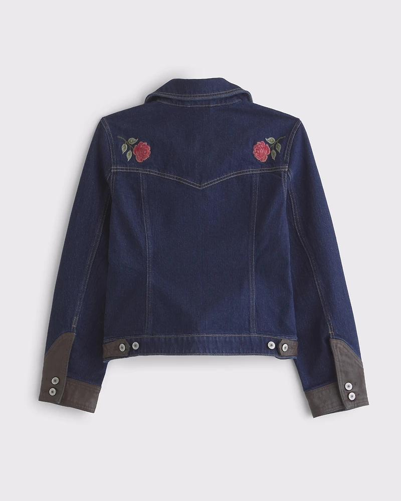 Embroidered Denim Zip-Up Jacket