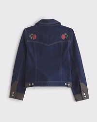 Embroidered Denim Zip-Up Jacket