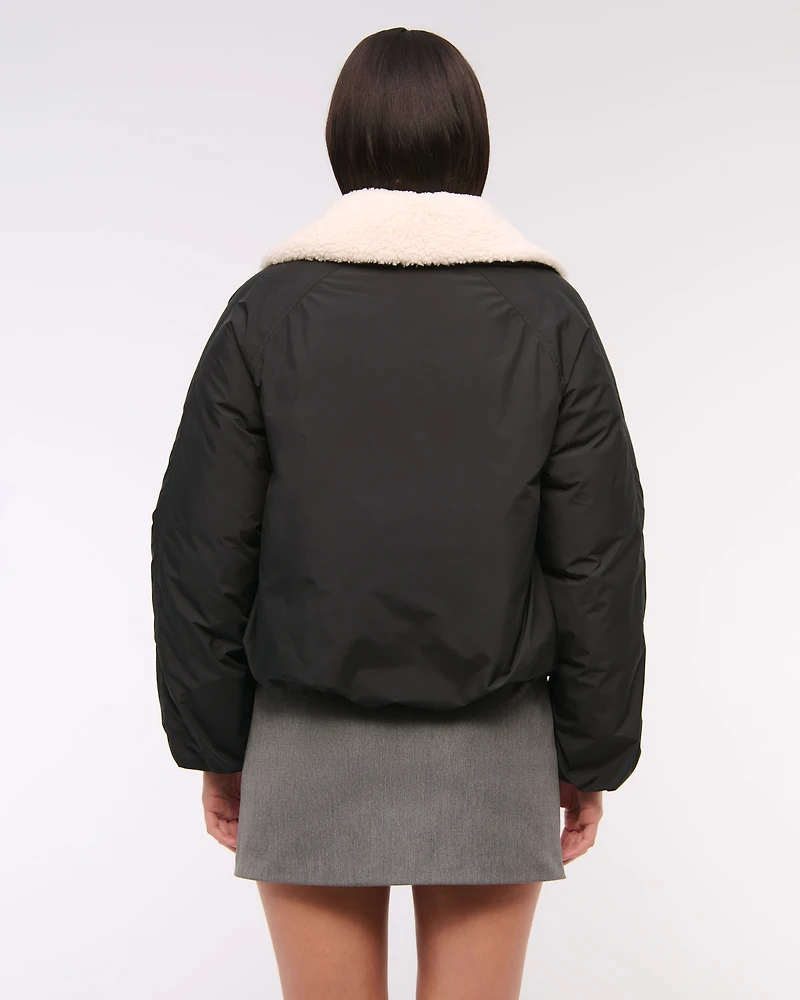 Removable Collar Bubble Hem Nylon Puffer