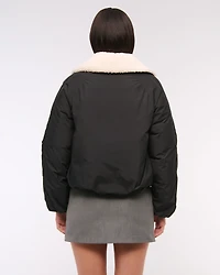 Removable Collar Bubble Hem Nylon Puffer