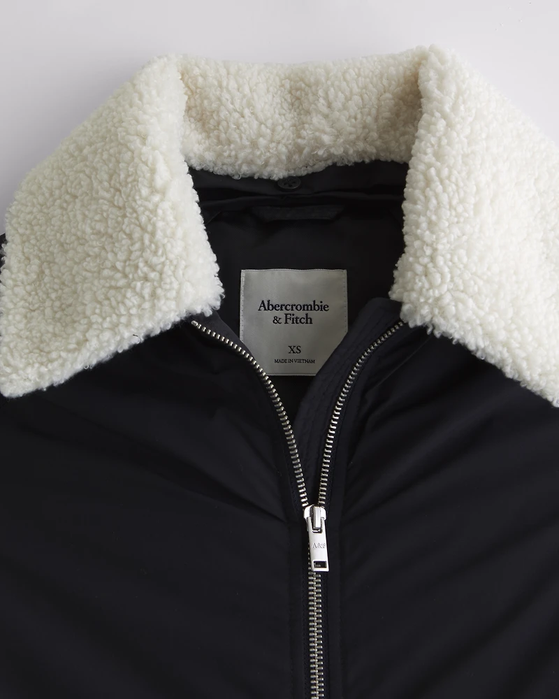 Removable Collar Bubble Hem Nylon Puffer