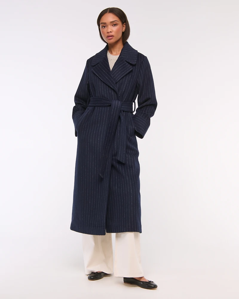 Removable Scarf Long Wool-Blend Coat
