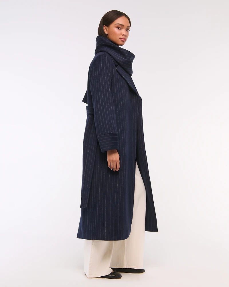 Removable Scarf Long Wool-Blend Coat
