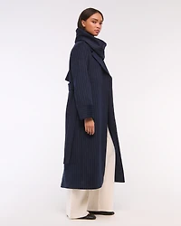 Removable Scarf Long Wool-Blend Coat
