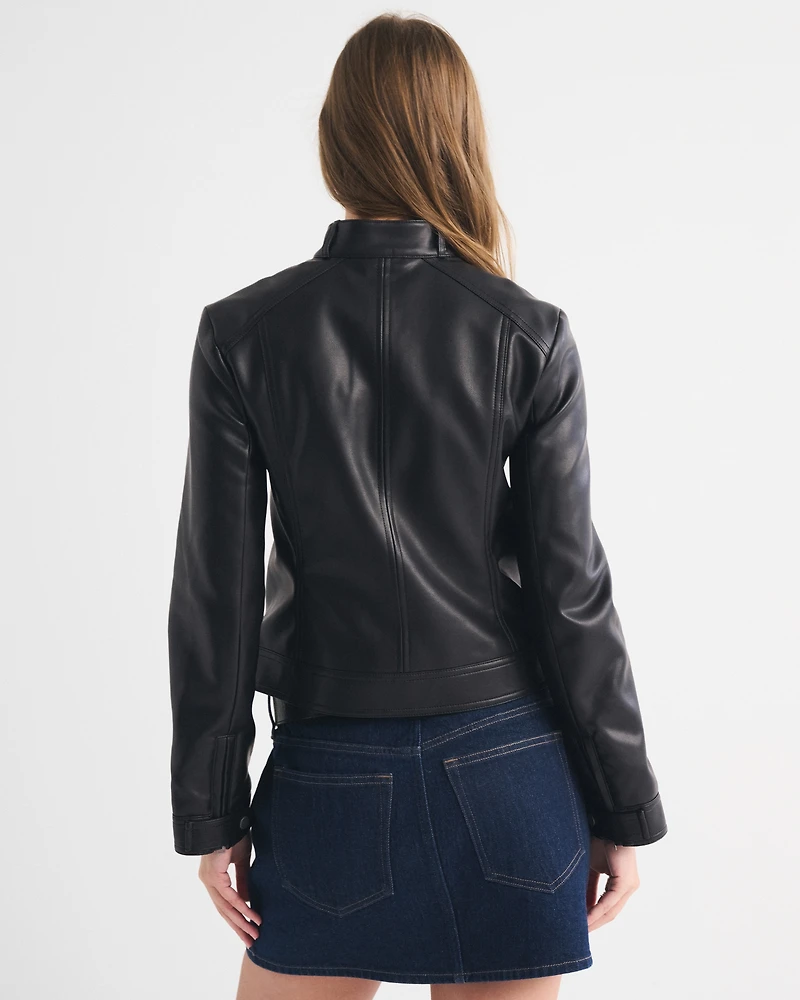 Slim Vegan Leather Mockneck Jacket