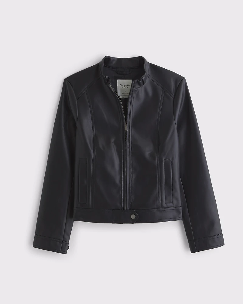 Slim Vegan Leather Mockneck Jacket