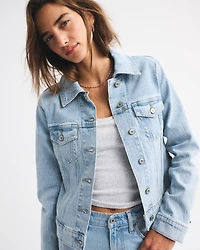 Slim Lace-Up Denim Trucker Jacket