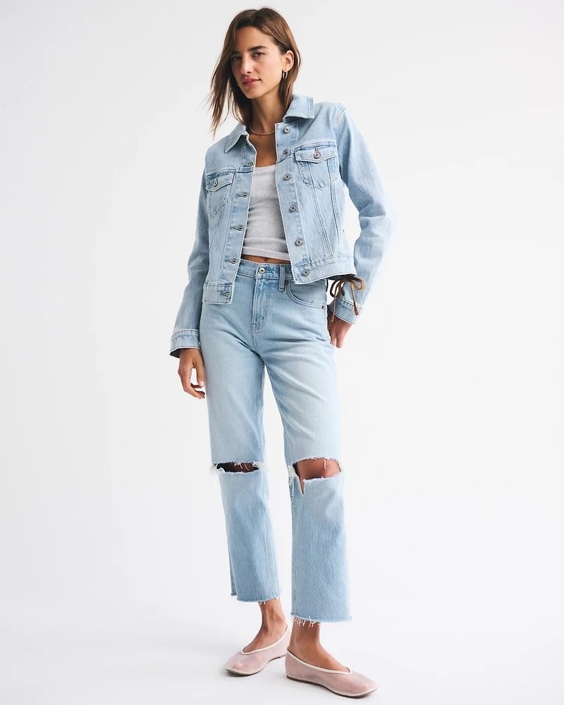 Slim Lace-Up Denim Trucker Jacket