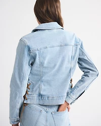 Slim Lace-Up Denim Trucker Jacket
