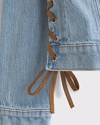 Slim Lace-Up Denim Trucker Jacket