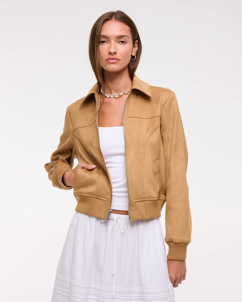 Slim Vegan Suede Bomber Jacket