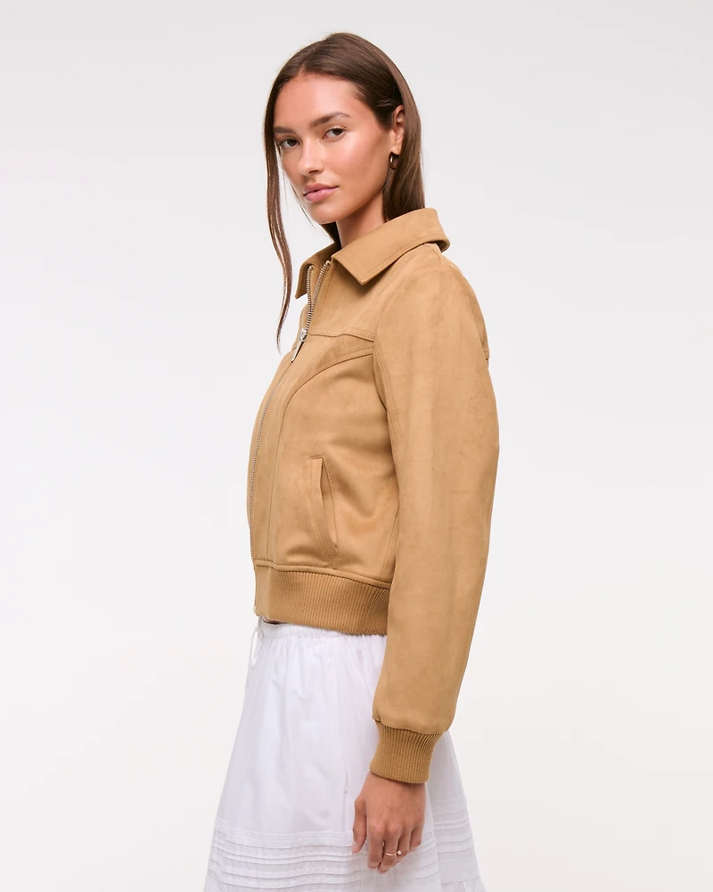 Slim Vegan Suede Bomber Jacket