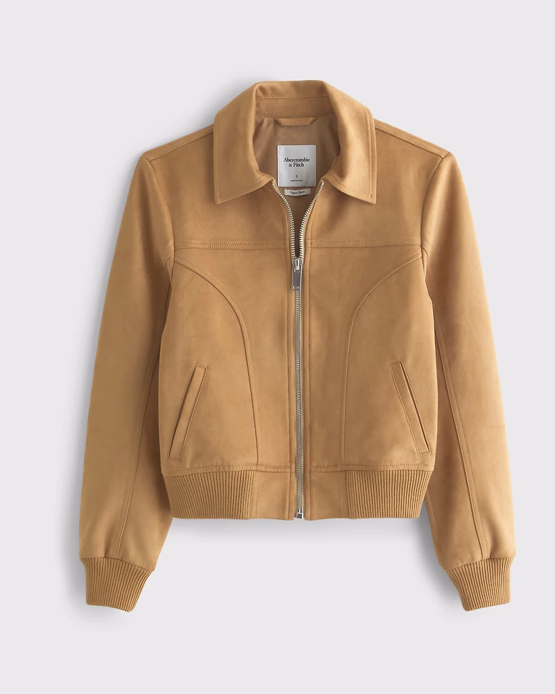 Slim Vegan Suede Bomber Jacket