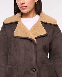 Mid-Length Vegan Suede Shearling Coat