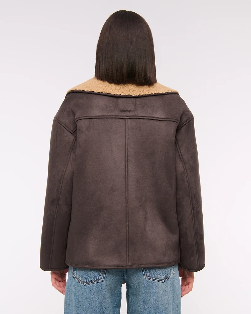 Mid-Length Vegan Suede Shearling Coat