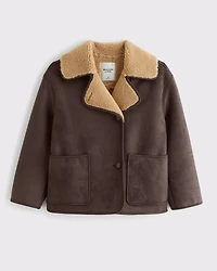 Mid-Length Vegan Suede Shearling Coat