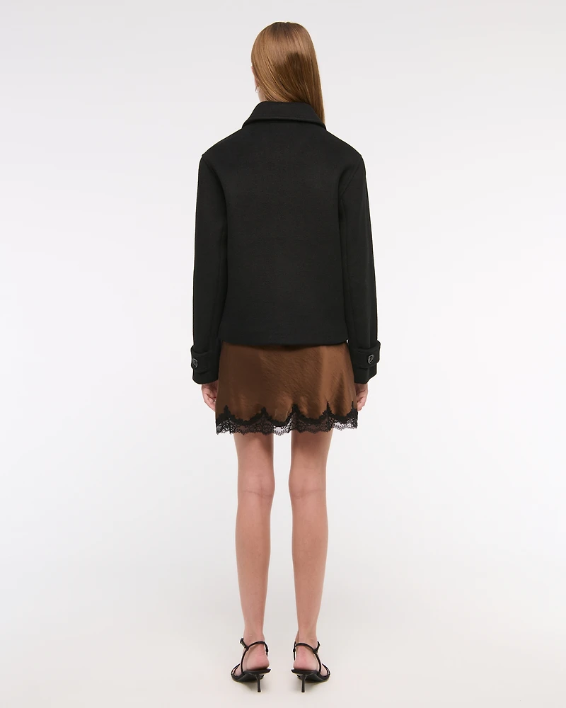 Short Button-Through Wool-Blend Coat