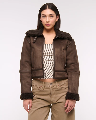 Vegan Suede Shearling Coat