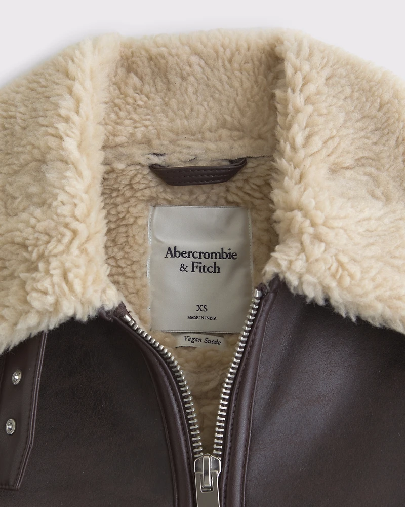 Vegan Suede Shearling Coat