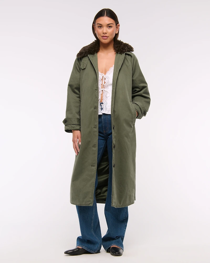 Removable Collar Waxed Mac Coat