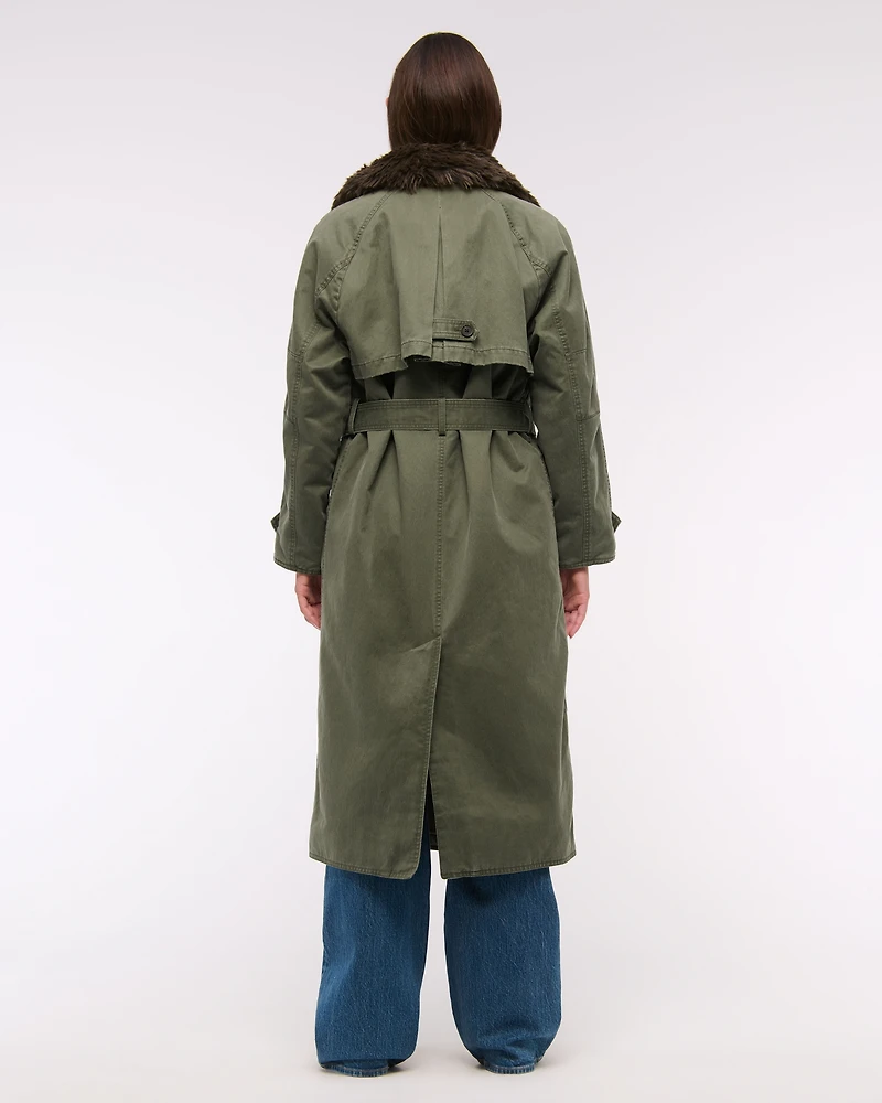 Removable Collar Waxed Mac Coat