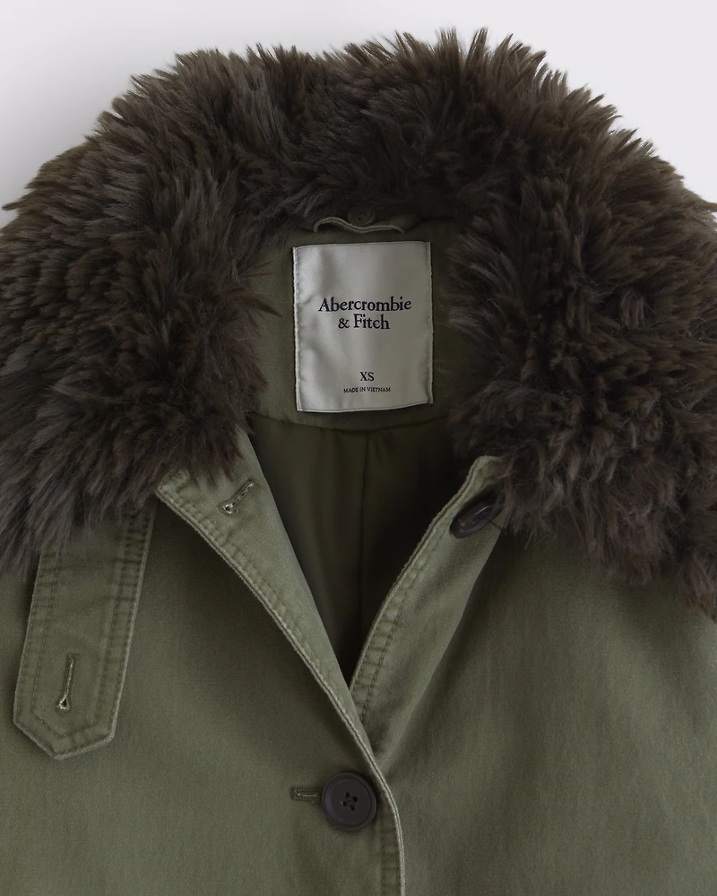 Removable Collar Waxed Mac Coat