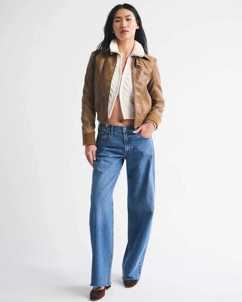 Vegan Leather Shrunken Bomber Jacket