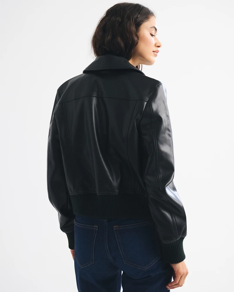 Vegan Leather Shrunken Bomber Jacket