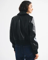 Vegan Leather Shrunken Bomber Jacket