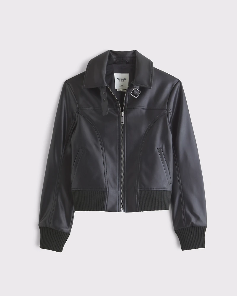 Vegan Leather Shrunken Bomber Jacket