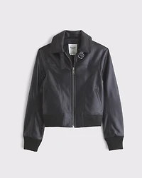 Vegan Leather Shrunken Bomber Jacket