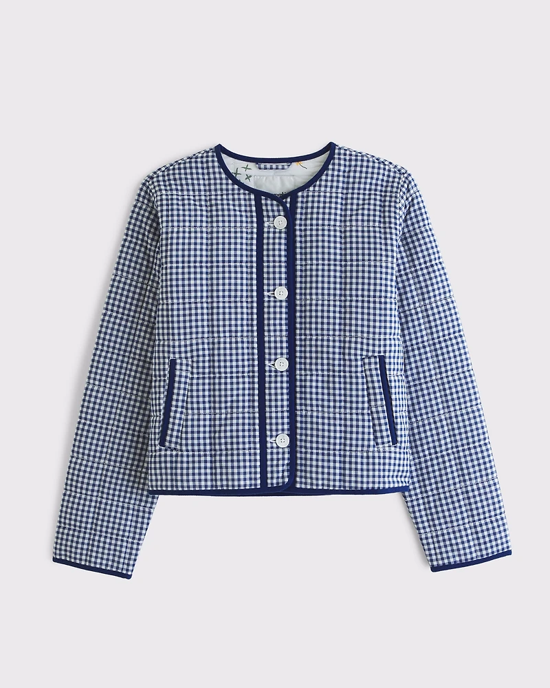 Collarless Quilted Garment-Dye Jacket