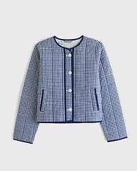 Collarless Quilted Garment-Dye Jacket
