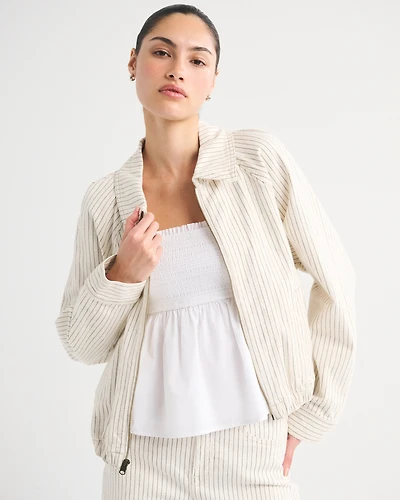 Relaxed Linen-Blend Denim Bomber Jacket