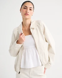 Relaxed Linen-Blend Denim Bomber Jacket
