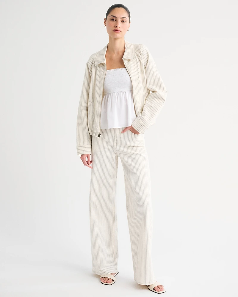 Relaxed Linen-Blend Denim Bomber Jacket