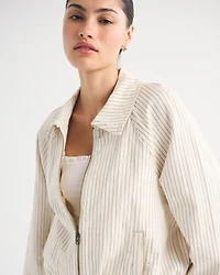 Relaxed Linen-Blend Denim Bomber Jacket