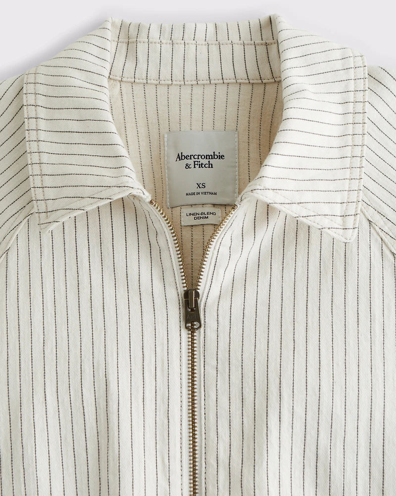 Relaxed Linen-Blend Denim Bomber Jacket