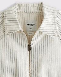 Relaxed Linen-Blend Denim Bomber Jacket