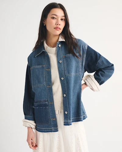 Reworked Linen-Blend Denim Shirt Jacket